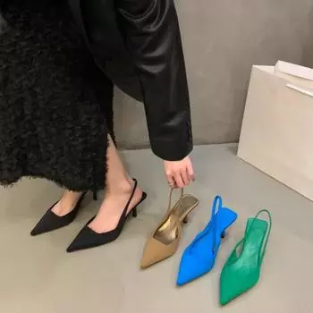 Французские туфли на высоком каблуке, черные темпераментные босоножки с заостренным носком, туфли-лодочки 2025 года, новые весенне-летние туфли с тонким каблуком 35 чёрный