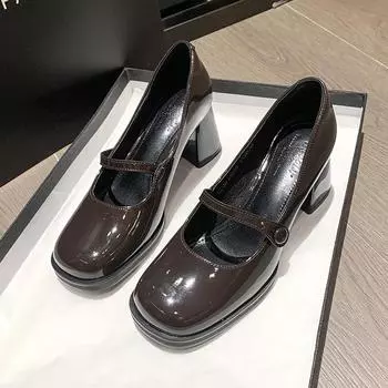 Французские туфли на высоком каблуке в стиле феи Мэри Джейн, весенние новые женские черные туфли в стиле ретро на среднем каблуке с квадратной головкой Loli 35 шоколадный