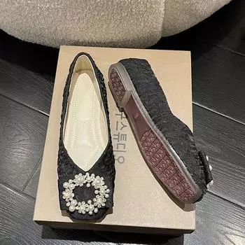 Французские туфли высокого класса женские туфли на плоской подошве весна 2025 новые квадратные туфли с неглубоким горлом феи женские туфли мягкая подошва туфли Doudou 35