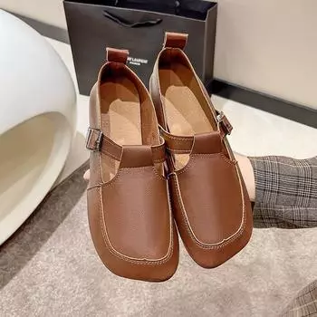 Французские туфли женские новинка весна-осень 2025 года на мягкой подошве с плоской подошвой нежные туфли бабушки вечерние туфли Мэри Джейн маленькие кожаные туфли 35 чёрный