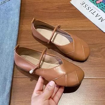Французские туфли женские весна и осень новые туфли на плоской подошве 2024 квадратная головка неглубокий носок туфли Мэри Джейн скользкие ноги туфли в стиле феи 35