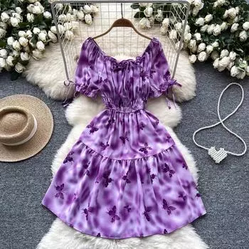 Французские уличные платья для женщин 2025 года, лето, новое платье с цветочным принтом на одно плечо, облегающее, уникальный дизайн, винтажные, элегантные, шикарные платья One Size розовый