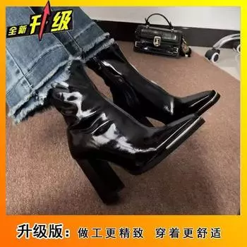 Французские универсальные ботинки Мартин полусапожки женские 2025 осень и зима новая мода повседневные с маленьким квадратным носком лакированная кожа короткие ботинки женские 35