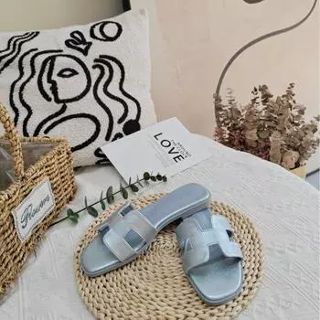 Французские ~ универсальные классные тапочки 2025 года, новинка лета, ретро-мода, простая плоская подошва, для походов и шопинга, женская обувь 35 небесно-голубой