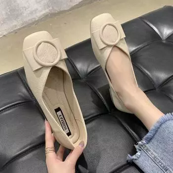 Французские весенние и осенние женские туфли с плоским дном, мягкая кожаная отделка металлом, мягкая подошва, нескользящая обувь с неглубоким горлом 38 бежевый