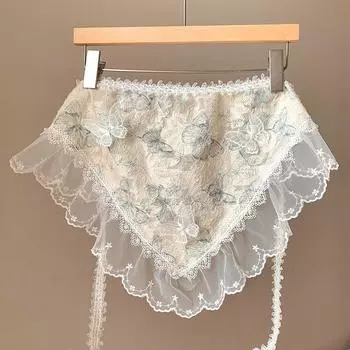 Французские винтажные кружевные треугольные шарфы, платок на голову с цветочным узором и бабочками, банданы, тюрбан для девочек, дорожная фото-повязка на голову