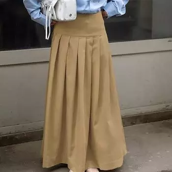 Французские винтажные однотонные плиссированные платья осень-зима Niche Design Sense с высокой талией длинная полуюбка женская S хаки