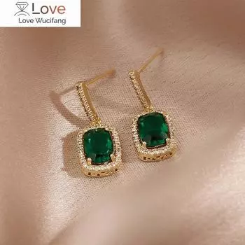 Французские винтажные зеленые драгоценные камни, модные простые висячие серьги, женские ювелирные изделия, изысканные висячие серьги-гвоздики с индивидуальным дизайном