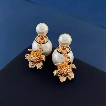 Французские винтажные жемчужные серьги, изысканные универсальные серьги-гвоздики с покрытием из 18-каратного розового золота в виде цветка, украшения для ушей для женщин розового золота