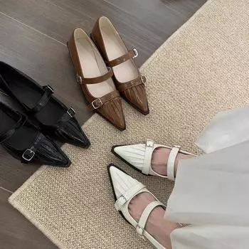 Французские высококачественные маленькие кожаные туфли, женская пара туфель Doudou с пряжкой на ремне, туфли Мэри Джейн с одной педалью 35 хаки