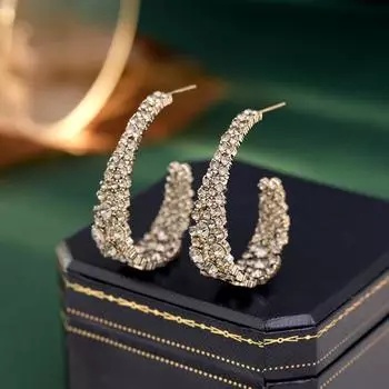 Французские высококачественные серьги в стиле ретро с полыми бриллиантами, дизайн, индивидуальность, темперамент, геометрические серьги C-образной формы
