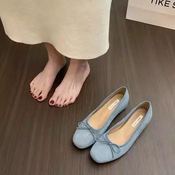 Французские замшевые балетки с внутренней отделкой, женские туфли, новинка, весна-лето, универсальные повседневные вечерние туфли с бантом 35 чёрный