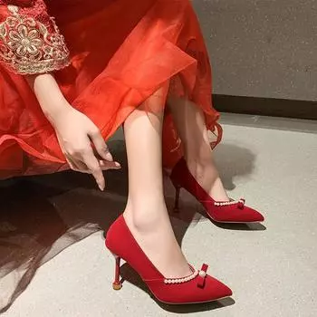 Французские жемчужные свадебные туфли наряды на высоком каблуке летние туфли невесты тосты на шпильках 2025 новый взрыв 34