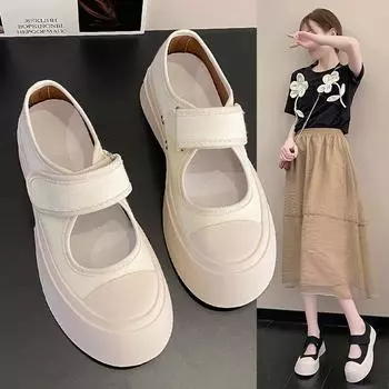Французские женские туфли Мэри Джейн, универсальный модный стиль, большой нос, белая парусиновая толстая подошва, весенние и летние одинарные туфли 35 чёрный