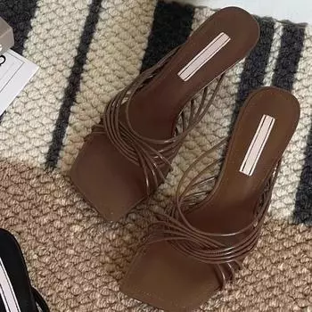 Французские золотые босоножки на высоком каблуке темперамент квадратная головка туфли на высоком каблуке женские с перекрестными ремешками римские туфли на высоком каблуке женские летние 34