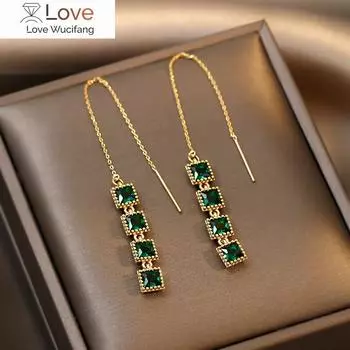 Французский элегантный кулон с изумрудом и квадратным цирконием, покрытый настоящим золотом 14 карат, вторая линия модных украшений, аксессуары для женской свадебной вечеринки зелёный