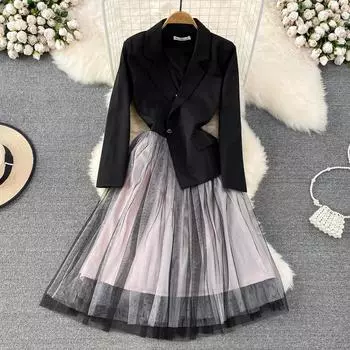 Французский элитный тонкий костюм из двух частей с талией и талией