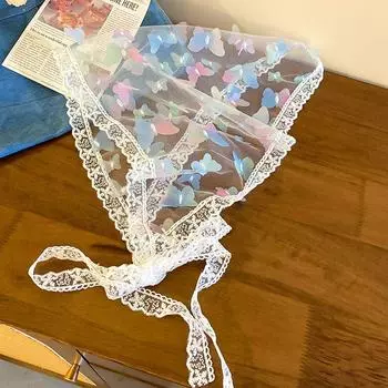 Французский бант на голову платок бабочка кружевной треугольный шарф солнцезащитный козырек повязка на голову леди девушки шелковый шарф на запястье аксессуары для волос синий