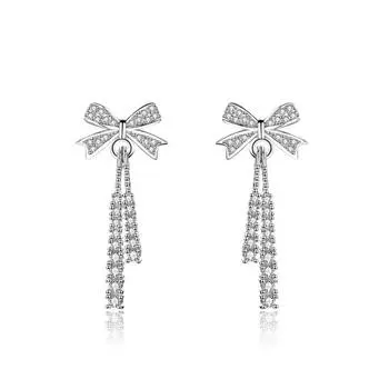 Французский бант, серьги-кисточки с бриллиантами, милые серьги, серьги, которые делают вас стройной и элегантной