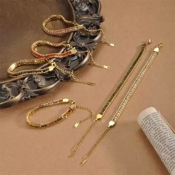 Французский браслет в стиле ретро Ins из нержавеющей стали с красочной инкрустацией кубическим цирконием 1 pcs разноцветный