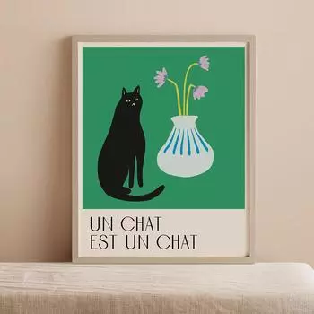 Французский черный кот и растения цветы постер скандинавское настенное искусство холст картины принты забавные картинки для гостиной украшение дома 21x30cm No Framed белый