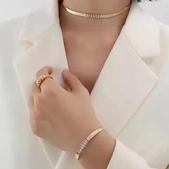 Французский чокер в стиле лезвия цепи соединение квадратный циркониевый бриллиант ожерелье браслет ювелирные изделия позолоченный 18 настоящее золото браслет ювелирные изделия
