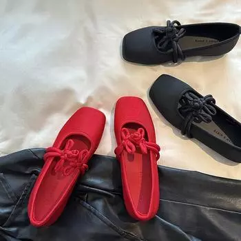 Французский ципао красный новый китайский стиль 2025 новые туфли свадебные туфли туфли для невесты одинарные туфли женские с одной педалью плоская подошва 35 красный