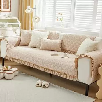 Французский деревянный чехол для дивана с краями ушей, чистый цвет, универсальный чехол для четырех сезонов, противоскользящий кремовый чехол для гостиной, ветровая подушка для дивана 70x70