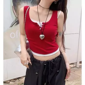 Французский допамин однотонный сексуальный топ без рукавов короткий простой с открытыми плечами на талии 2024 летний женский маленький жилет S