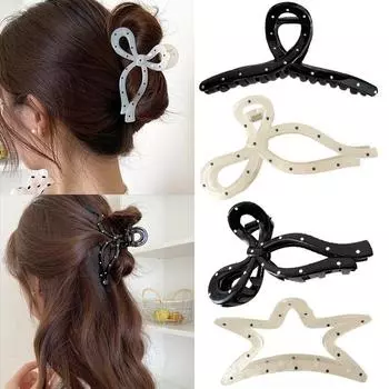 Французский горошек черный белый заколка для волос женский милый акриловый геометрический бант звезда акула заколка для волос элегантные аксессуары для волос заколки белый