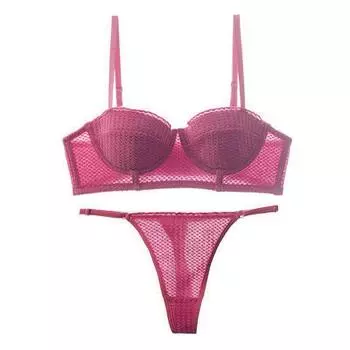 Французский комплект нижнего белья пуш-ап: Женский сексуальный хлопковый бюстгальтер-полукубок и стринги с боковой поддержкой Medium