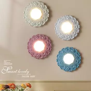 Французский кремовый гостиная фон настенный светильник проход коридор балкон детская спальня прикроватный настенный светильник винтажный резной декор синий