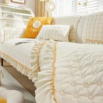 Французский кремовый стиль, диванная подушка, четыре сезона, универсальный прямой ряд, плюшевый чехол для дивана, противоскользящий тканевый чехол, зима 70*70cm