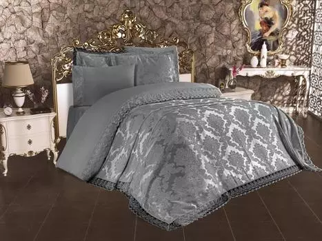 Французский кружевной свадебный комплект Lalezar из 7 предметов, серый