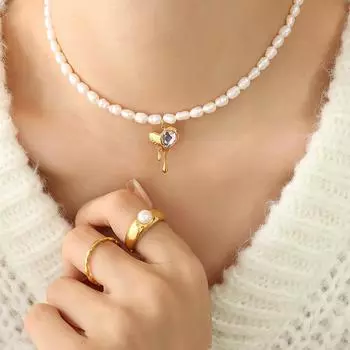 Французский легкий роскошный элегантный индивидуальный пресноводный жемчужный ожерелье тренд расплавленная любовь инкрустированный циркон кулон с буквой ювелирные изделия