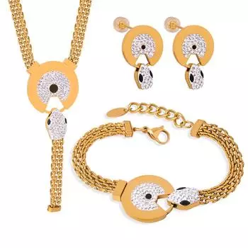 Французский легкий роскошный круглый фирменный браслет в виде змеиной головы из титановой стали 18-каратного золота с широким циферблатом, креативное ожерелье, универсальные серьги с бриллиантами, женский костюм