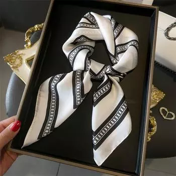 Французский легкий роскошный платок с цепочкой, небольшой квадратный платок, имитация шелка, шелковый платок, женский шарф, шарф в стиле темперамент, шарф, новый 70*70cm