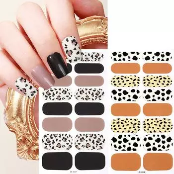 Французский маникюр наклейки полный лук розовый леопардовый принт лак для ногтей пленка наклейки для ногтей