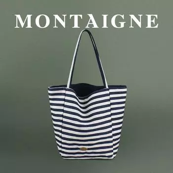 Французский Монтень/Монтьян Инс Повседневный стиль Большая вместимость Двусторонняя сумка-тоут На плечо Повседневная Холщовая Женская Navy blue-Navy blue