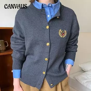 Французский мягкий липкий вязаный кардиган с вышивкой, женский свитер, осенне-зимняя ретро-внешняя вязаная куртка в стиле колледжа One Size серый