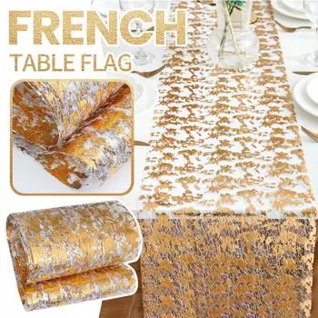 Французский настольный флаг из золотой фольги, сетчатый настольный флаг с горячим тиснением, обеденный коврик, украшение для свадебного банкета One Size золотистый