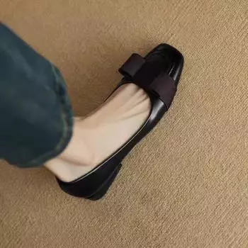 Французский небольшой ароматный стиль, подходящие по цвету маленькие кожаные туфли, женские, весна 2025, новые квадратные туфли с толстым каблуком-бантом в стиле ретро, средний каблук, одинарные туфли 35 коричневый