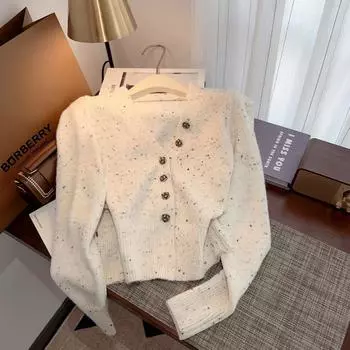 Французский небольшой парфюм Стиль V-образный вырез кардиган свитер женский осень и зима дизайн Sense снежинка вязаная куртка нишевый шикарный топы one size красный