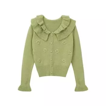 Французский нежный темперамент кукольный воротник мягкий восковой свитер женский осенний нишевый шикарный трехмерный цветочный вязаный кардиган пальто One size