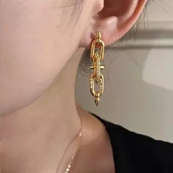 Французский нишевый дизайн, легкая роскошь, высококачественные сверкающие серьги-цепочки с бриллиантами и цирконами, модные и универсальные темпераментные маленькие серьги золотистый