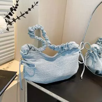 Французский нишевый дизайн плиссированная сумка-облако из мягкой кожи большой вместимости модная повседневная сумка в трендовом иностранном стиле сумка через плечо подмышкой 33*13.5*14 джинсовый синий