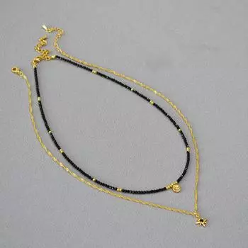 Французский нишевый дизайн ретро черная шпинель бисер звезда кулон двойная цепь штабелированная носить простое темпераментное ожерелье для женщин
