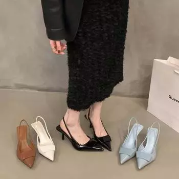 Французский нишевый темперамент с юбкой-мешком на голове босоножки сказочные туфли 2024 года новые весенне-летние туфли с острым носком на высоком каблуке 35 чёрный