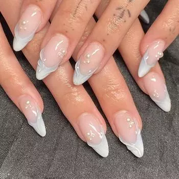 Французский ноготь, съемный, трехмерный, океанский, жемчужный, ноготь, накладка на ногти, фея, бриллиант, 24 шт.