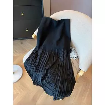 Французский новый дизайн, лоскутная юбка, летняя женская темпераментная сексуальная плиссированная юбка с запахом на бедре, модная клубная одежда Sweet Mori Girl S чёрный